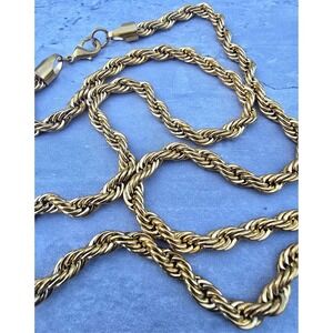 Vintage Gold Tone Rope Chain Necklace Twisted Link Statement Chain 28 Inch